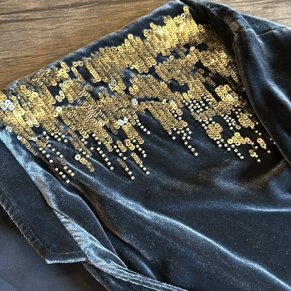 WRAP Blue/Gray Velvet Open Light Jacket/Wrap with Gold Sequin Detail Size 14 - Picture 4 of 9